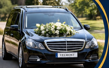 Funeral vehicle prepared with flowers